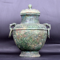Imitation ancient bronzes-one-for-one-one-shoot Western Zhou cicadas round pot bronze double-ear bottle Chinese clubhouse restaurant soft adornment