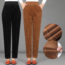 Mom pants Autumn Winter Spring and Autumn velvet trousers middle-aged and elderly plus velvet loose high-waisted corduroy womens middle-aged trousers