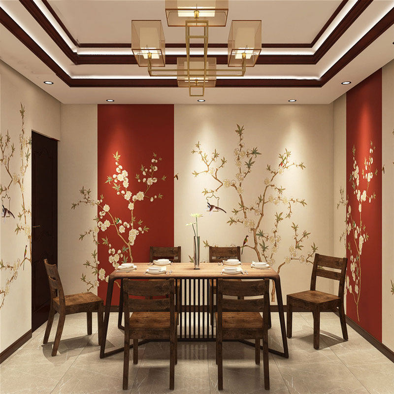 New Chinese style flower and bird TV background wall wallpaper living room film and television wall painting bedroom wallpaper wall covering Chinese style wall covering