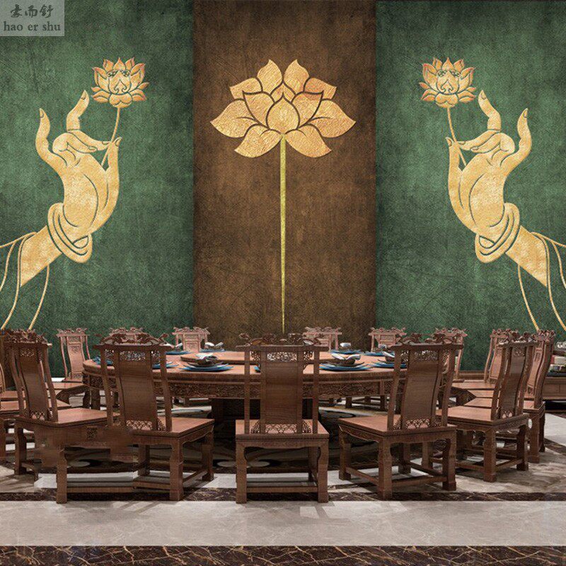 Classical Buddha hand Lotus Decorative Wallpaper Buddha's background wall Background Wall Mural Meditation Yoga Gym Fitness Room Wallpaper Wall Cloth