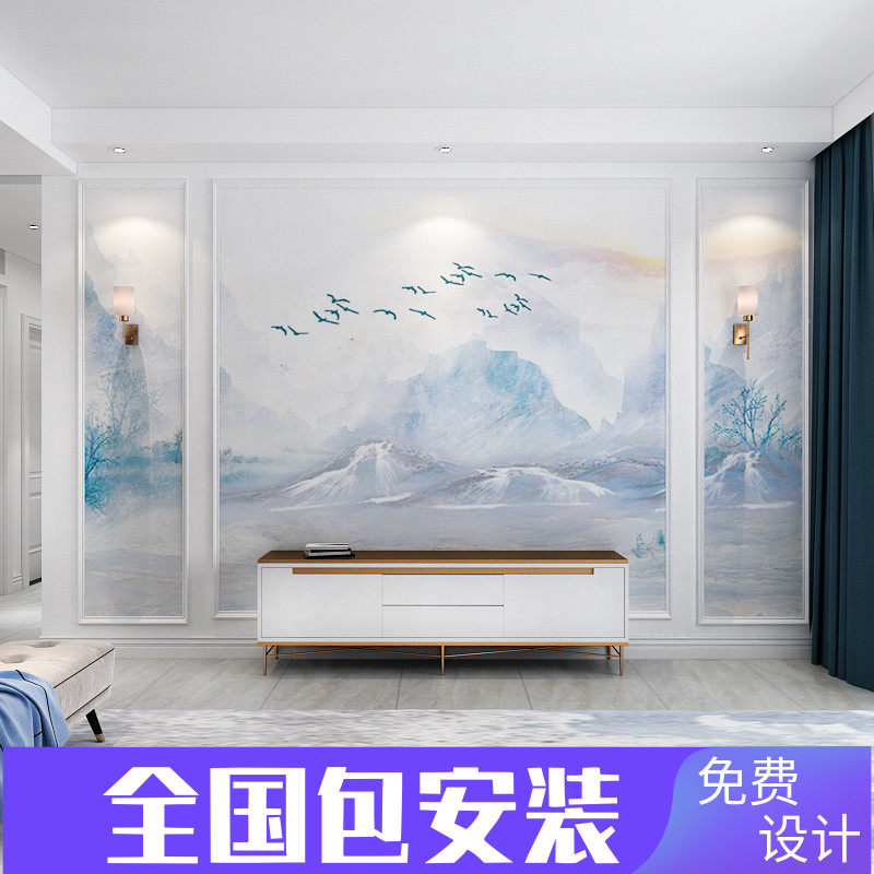 New Chinese Wall Cloth TV Background Wall Bedroom Living Room Sofa Wallpaper Modern Abstract Landscape seamless custom fresco
