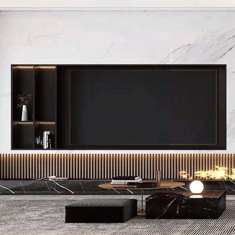 Stainless steel TV niche embedded shelf background wall TV cabinet metal light luxury storage into the wall niche