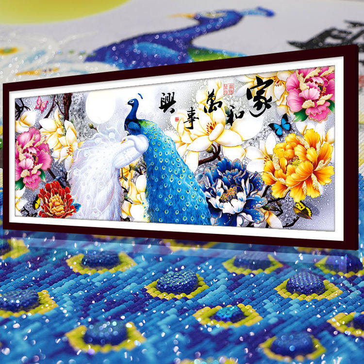 5d special-shaped diamond painting full diamond 2021 new living room home and Wanshixing masonry cross embroidery blossom rich peacock