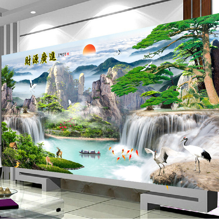 5D diamond drawing full diamond diamond source wide welcome pine mask show Nine fish chart landscape drawing room with cross embroidery