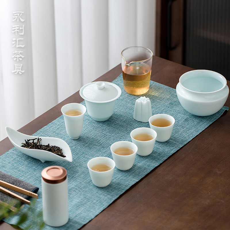 The Set of tea tea art would light key-2 luxury travel tea Set suit portable package ceramic kung fu tea Set of a complete Set of white porcelain