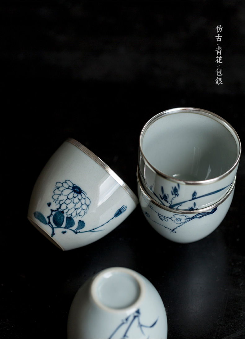 Public remit silvering kung fu masters cup hand - made of blue and white porcelain cups of jingdezhen ceramic tea set gift boxes restoring ancient ways