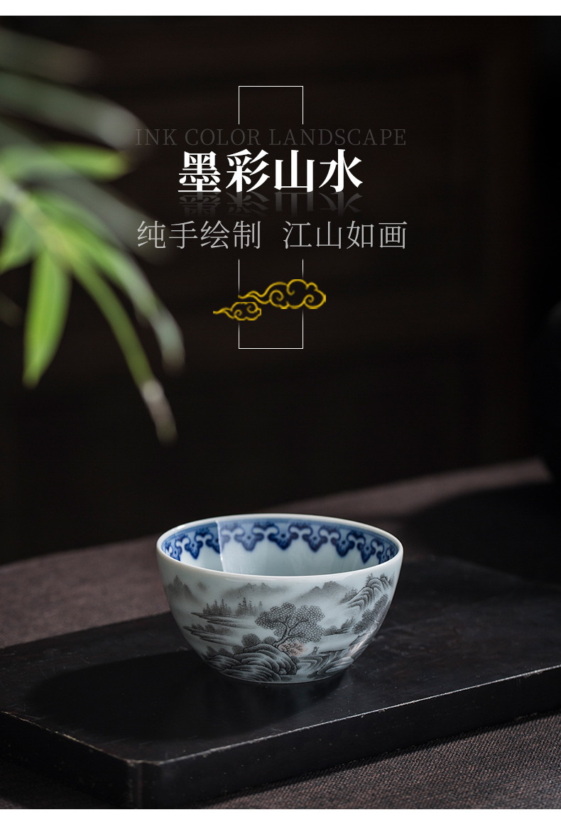 Old blue and white color ink color hand - made jingdezhen ceramic masters cup kung fu tea tea cup of pure checking sample tea cup