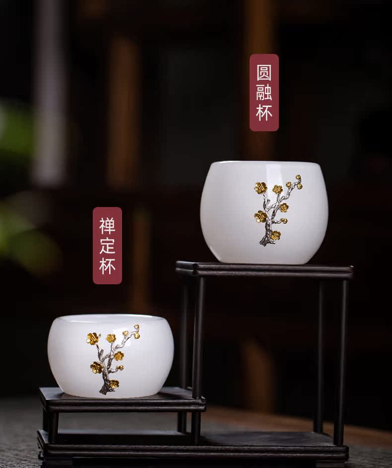 Public remit noggin suet jade white jade porcelain kung fu master cup single CPU coloured glaze female glass tea set sample tea cup