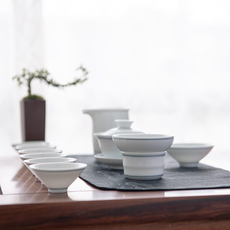 Public remit kung fu tea set suit visitor tureen office white porcelain small set of household porcelain of jingdezhen ceramics