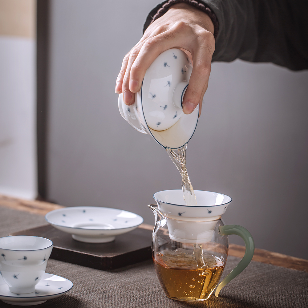 Public remit kung fu tea set tureen jingdezhen ceramic cups small household set of white porcelain hand draw a complete set of