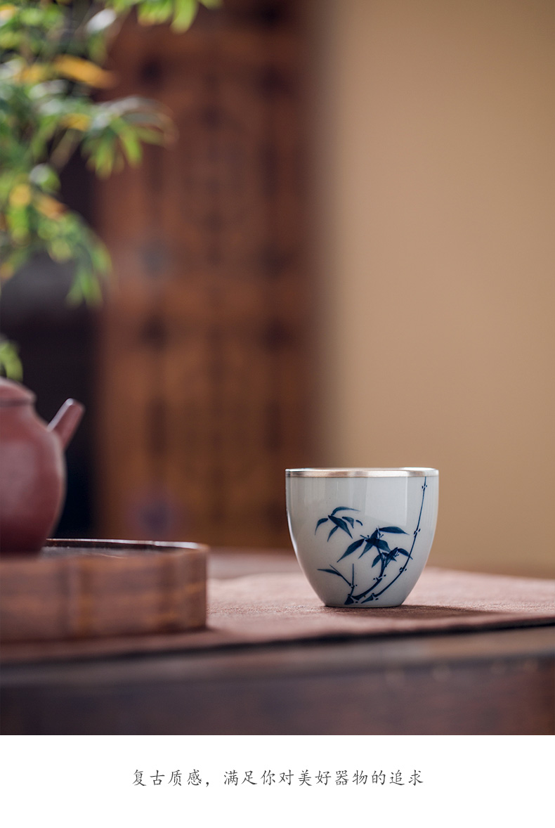 Public remit silvering kung fu masters cup hand - made of blue and white porcelain cups of jingdezhen ceramic tea set gift boxes restoring ancient ways