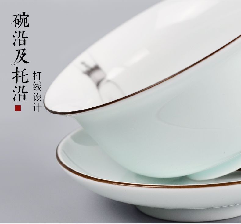 Yonglihui gốm vẽ tay bìa bát ba lon trà bát đơn kungfu tôn trọng tách trà Jingdezhen bộ trà trắng sứ - Trà sứ bộ pha trà
