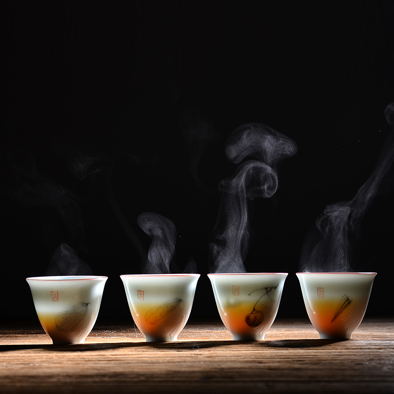 Public remit jingdezhen hand - made ceramic sample tea cup kung fu small personal master cup flora single cup tea cups