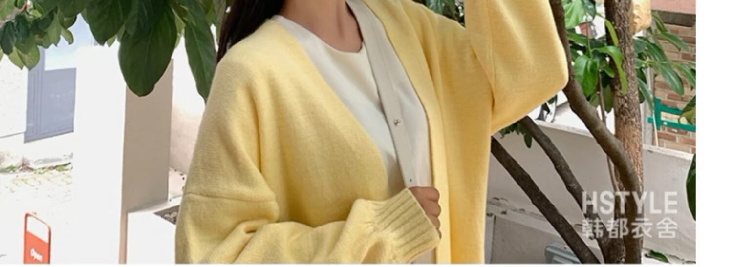 Handu quần áo nhà mùa thu 2019 của phụ nữ Hàn Quốc sáng ngời đèn lồng màu vàng dài tay áo len cardigan - Cardigan áo cardigan len