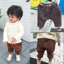 Childrens autumn and winter big pp pants plus velvet boys and girls Korean Harlan sports thick baby big ass pants
