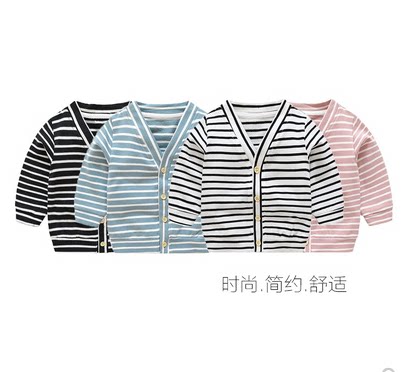 Boys and girls baby knit cardigan 2021 Spring and Autumn new children's clothing style striped coat children's coat tide