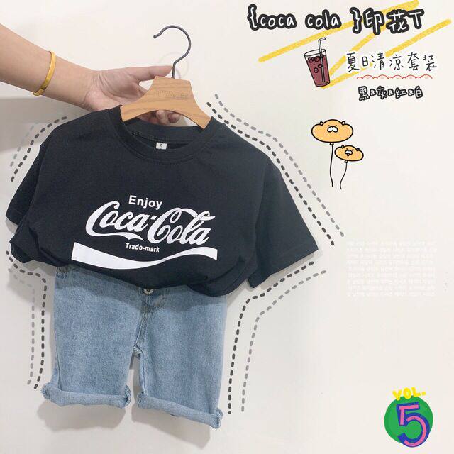 Girl Coke T-shirt 2022 Summer New Korean Version Pure Cotton Fashion Printed Short Sleeve Mid-Boy Foreign Pie