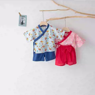 ins summer cotton children kimono set Boys and Girls baby home clothes pajamas ancient Hanfu two sets