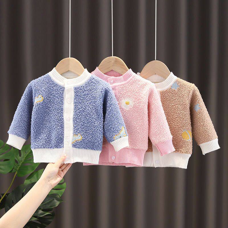 Boys and girls coat 2021 new autumn and winter clothes baby Western style warm children's plus velvet thick coat unisex