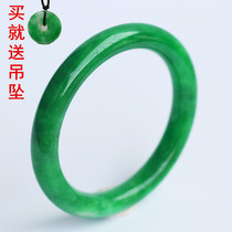 Natural old pit Myanmar jade A goods Bing waxy seed full of green bracelet Womens round bar emerald dry jade bracelet