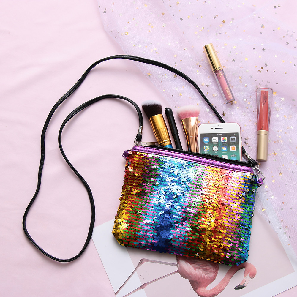 European and American Mermaid Sequin Shoulder Bag Student Girl Sequin Pen Bag Detachable Shoulder Envelope Bag Cosmetic Bag