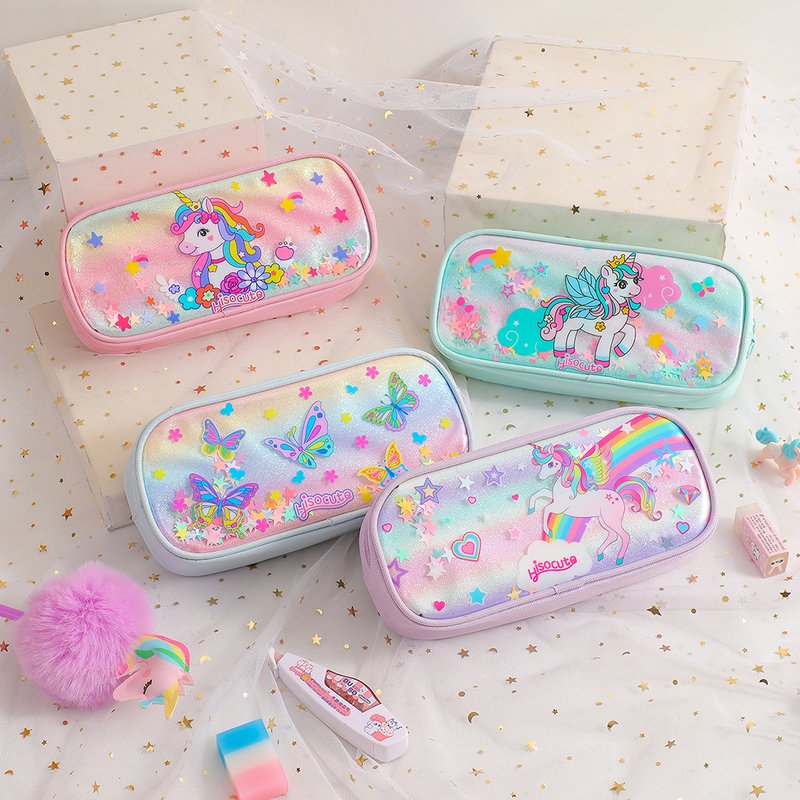 Cartoon Unicorn Three-Dimensional Pencil Case for Children, Rainbow Transparent Stationery Storage Box, Large Capacity Pencil Bag for Primary School Students, Girls