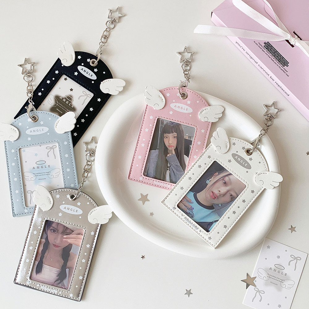 Hisocute Angel Wings 3-inch Hollow Out Pendant Card Holder for Students, Idol Fan Card Display Card Holder, Campus Card Holder