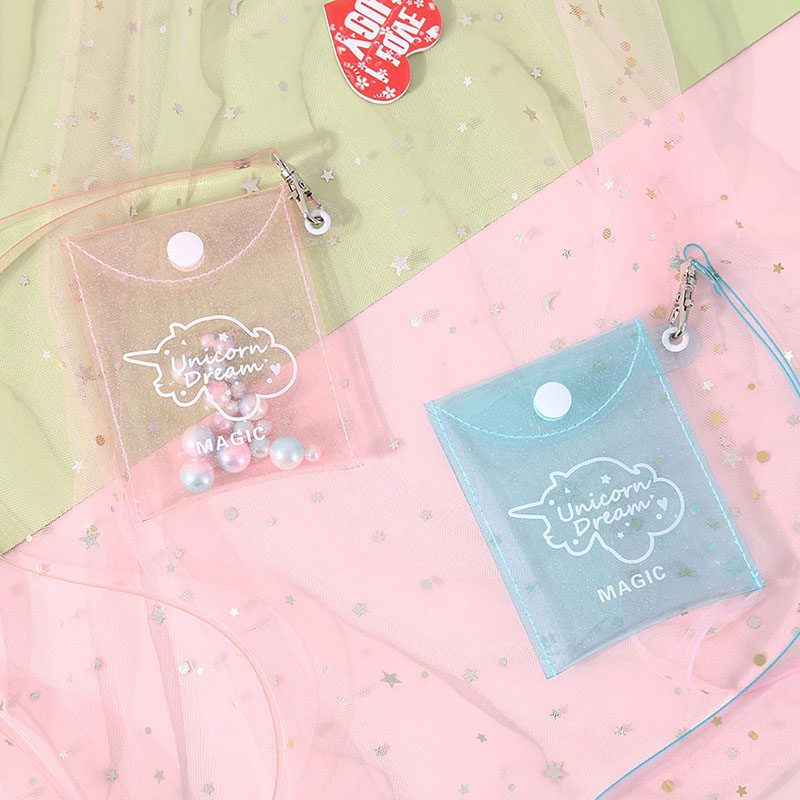 Korean version of the girl's transparent card bag ins girl flash powder lanyard coin purse student lipstick headset data cable bag female