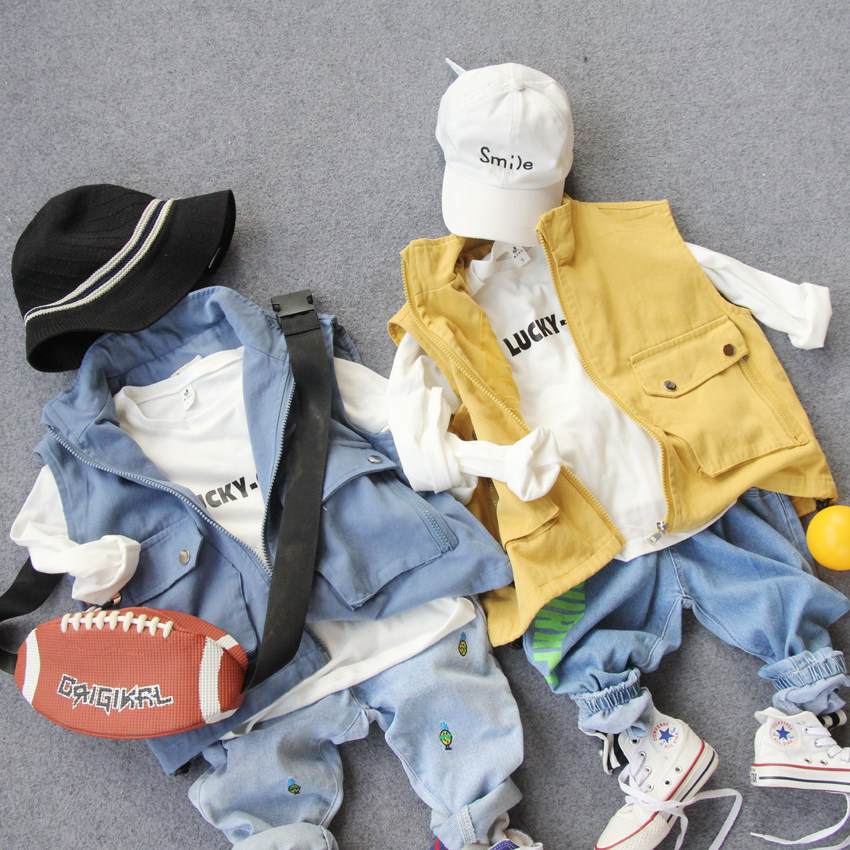 Children's double-layer vest and bottoming shirt 2-piece set autumn new boy baby casual vest long-sleeved T-shirt set