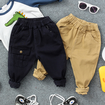 Childrens two-color casual pants Spring and Autumn new childrens clothing boy big pocket close trousers baby Joker pants tide