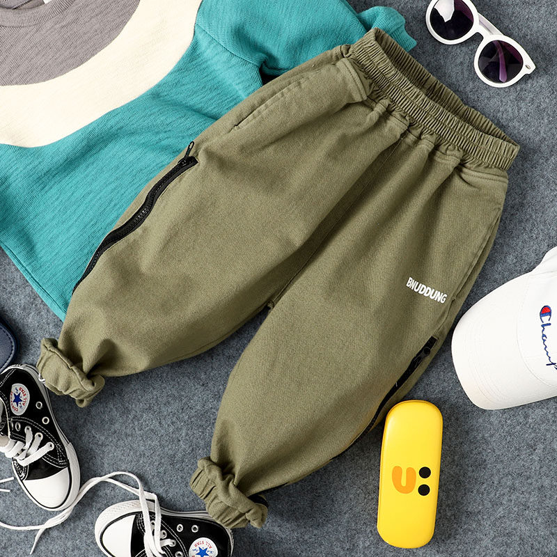 Autumn Clothing New Products Children Casual Pants Boy Clothes Pants Leg Pull Chain Mesh Decoration Close-up Long Pants Baby 100 Hitch Pants Tide