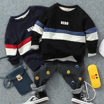 Boys autumn clothes Autumn New Korean childrens letter color color jumper childrens long sleeve coat tide