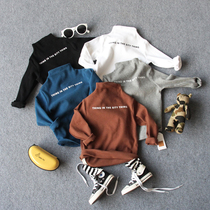 Autumn and winter childrens cotton brushed seamless one-and-a-half turtleneck letter bottoming shirt 5-color baby t-shirt top