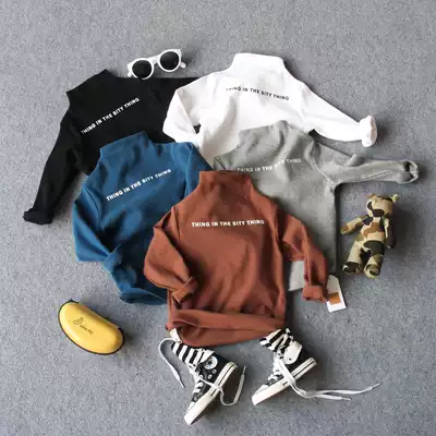 Autumn and winter children's cotton milled incognito word and a half high collar letter base shirt 5 colors baby T-shirt top