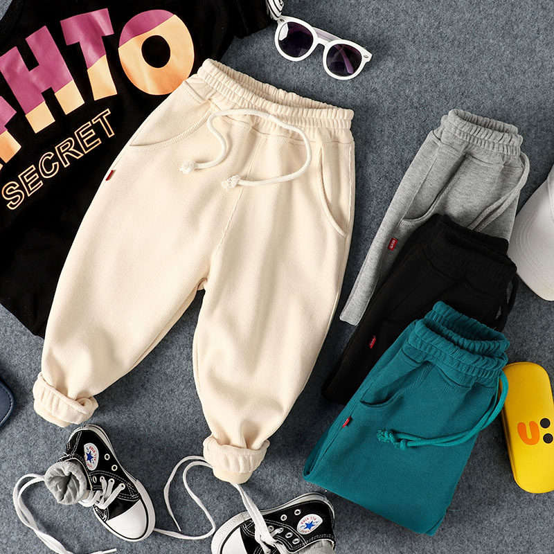 Children's Minnie velvet casual pants 21 autumn new boys and girls decorative belt trousers baby Korean version all-match pants