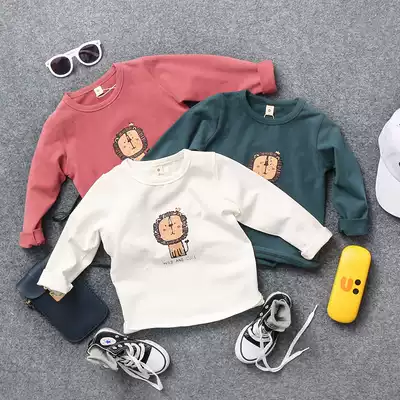Spring and autumn new trendy children's clothing boys cotton t-shirt long-sleeved baby solid color cartoon bottoming shirt children's all-match