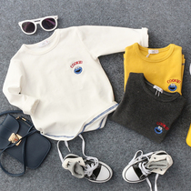 2021 spring and autumn new childrens embroidered frog bottoming shirt boys and girls baby 3-color long sleeve T-shirt baby t-shirt