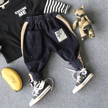 Childrens foreign corduroy casual pants Spring and Autumn new boys elastic waist pants baby splicing trousers tide