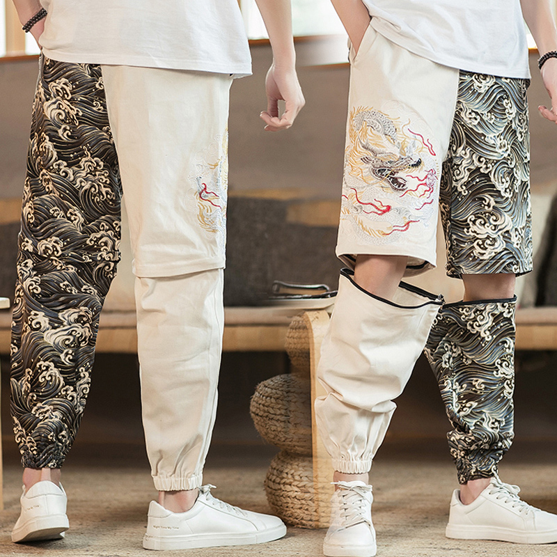 Golden Dragon Embroidery Pants Male National Tide Looters Great Size Fashion Trends Personality Casual Pants Men's Pants Overalls Tooling 90% Pants