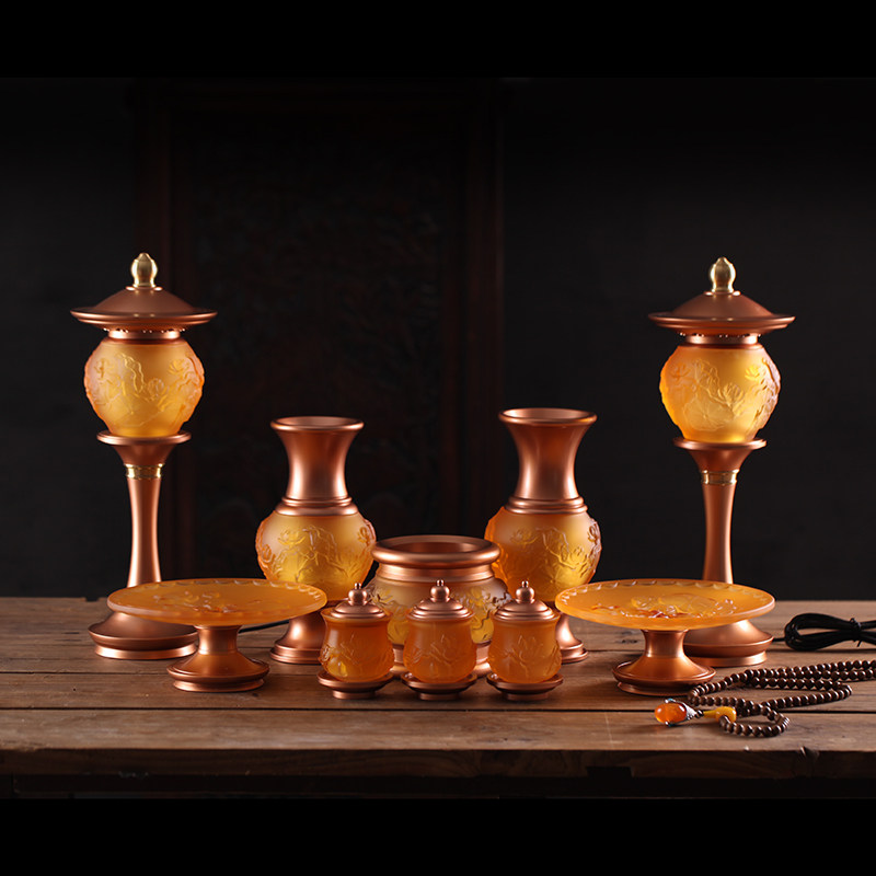 Buddhist supplies Bronze lotus flower glass vase Copper alloy for Buddha vase Buddha Hall for Buddha vase vase flower arrangement bottle