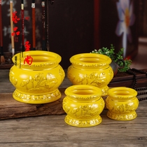  Buddhist supplies Wordless plate Offerings Offering plate Buddhist utensils Ceramic yellow relief lotus fruit plate High-legged tribute plate incense burner