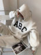 Fog Hooded Sweatshirt for Women, Spring Style, Flocked Letter Print Abc, American High Street Fashion Brand, Loose Fit, Couple's Thick Hoodie