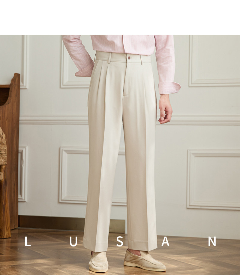 Vintage doppelt plissierte breite Bein nicht bügeln drapierte Freizeit hose Business Pendler atmungsaktive hohe Taille trend ige Herren hose – Detail 24