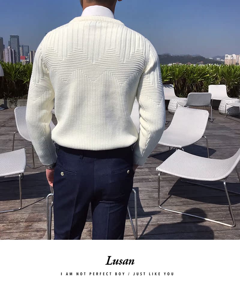 Ông Lu San, Dongdaemun, Hàn Quốc, Tay áo nam, Cổ áo tròn, Áo len dài tay, Áo len Jacquard Nhật Bản - Kéo qua áo gió