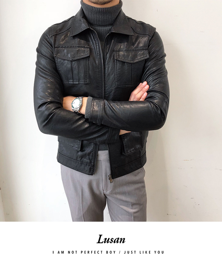 Ông Lu San Hàn Quốc đầu máy retro nam skinny da xu hướng mùa thu và mùa đông áo khoác da bình thường áo khoác thủy triều áo phao lông vũ