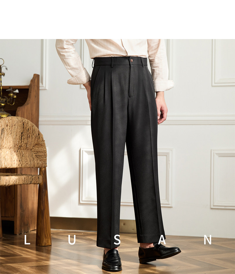 Vintage doppelt plissierte breite Bein nicht bügeln drapierte Freizeit hose Business Pendler atmungsaktive hohe Taille trend ige Herren hose – Detail 27