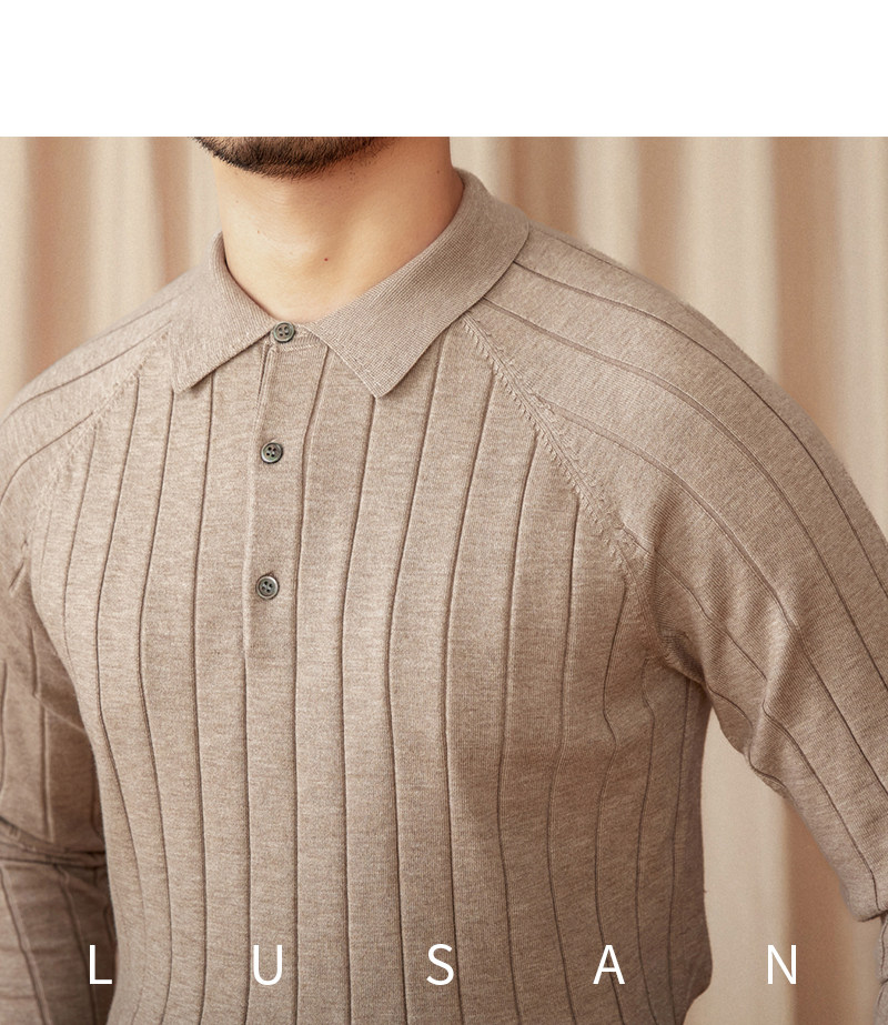 Herbst und Winter Britischer Slim-Fit-Revers-Langarm-POLO-Pullover aus dünner Wolle mit Maulbeerseide für Herren – Detail 25