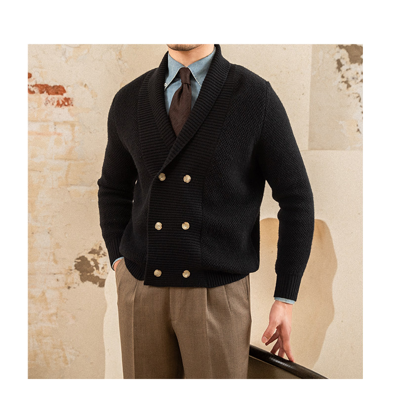 Mr. deer drei gestrickte Mantel Schal kragen Zweireiher Pullover warme Herbst und Winter Wolle Strickjacke Retro modische Jacke – Detail 30