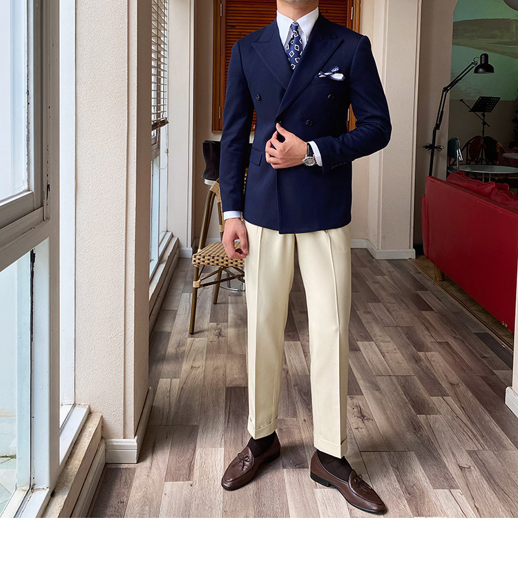 Double-breasted Suit Men Slim Solid Color Workplace Formal