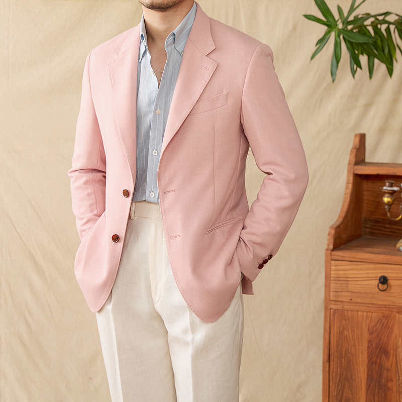 Mr. Lu San's Summer Half-Linen Thin Tencel-Blend Herringbone Pattern Slim-Fit British-Style Breathable Suit for Men Mr. Lu San's Summer Half-Linen Thin Tencel-Blend Herringbone Pattern Slim-Fit British-Style Breathable Suit for Men